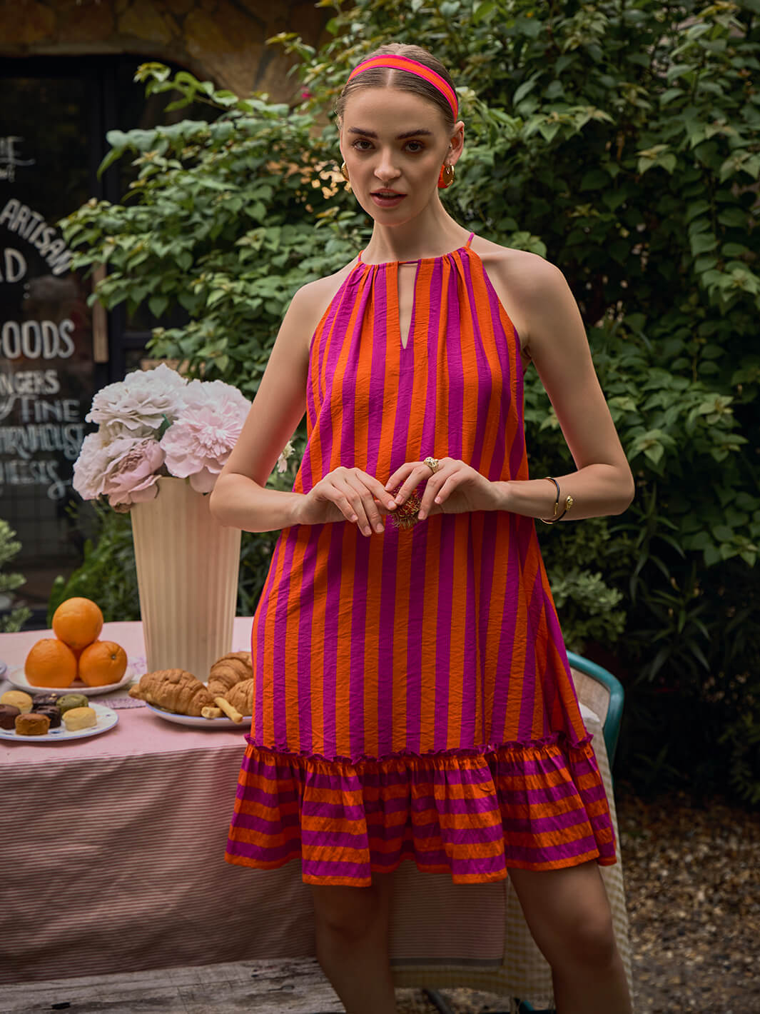 Pink Ivy Pink Stripe Halter Dress | Buy Online Festive Wear Viscose The Wild Brunch at House of Fett Pink Ivy Pink Stripe Halter Dress | Buy Online Festive Wear Viscose The Wild Brunch at House of Fett
