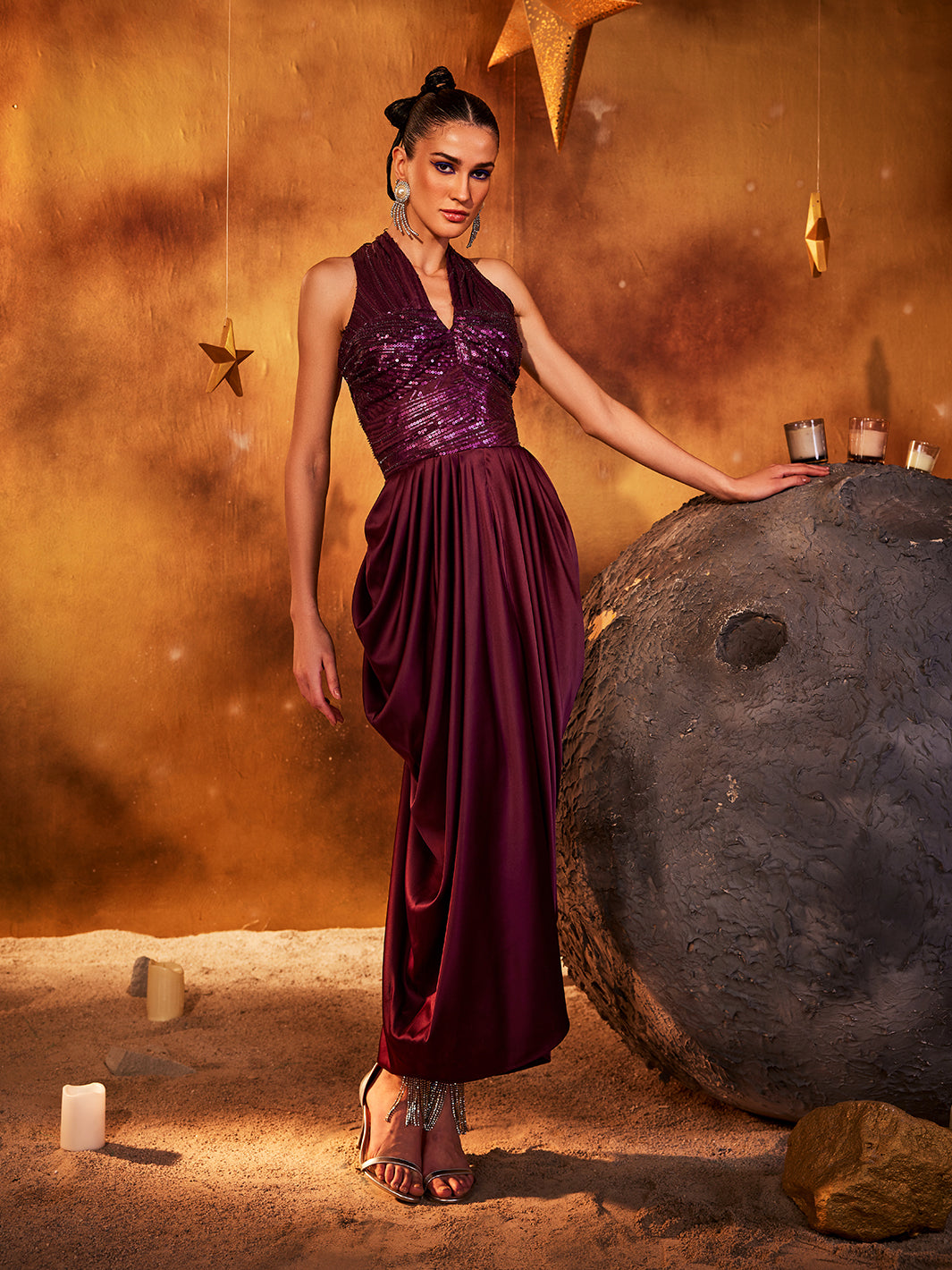 Satin Galactic Queen Purple Gown for Ladies | Trendy partywear at House of Fett Satin Galactic Queen Purple Gown for Ladies | Trendy partywear at House of Fett