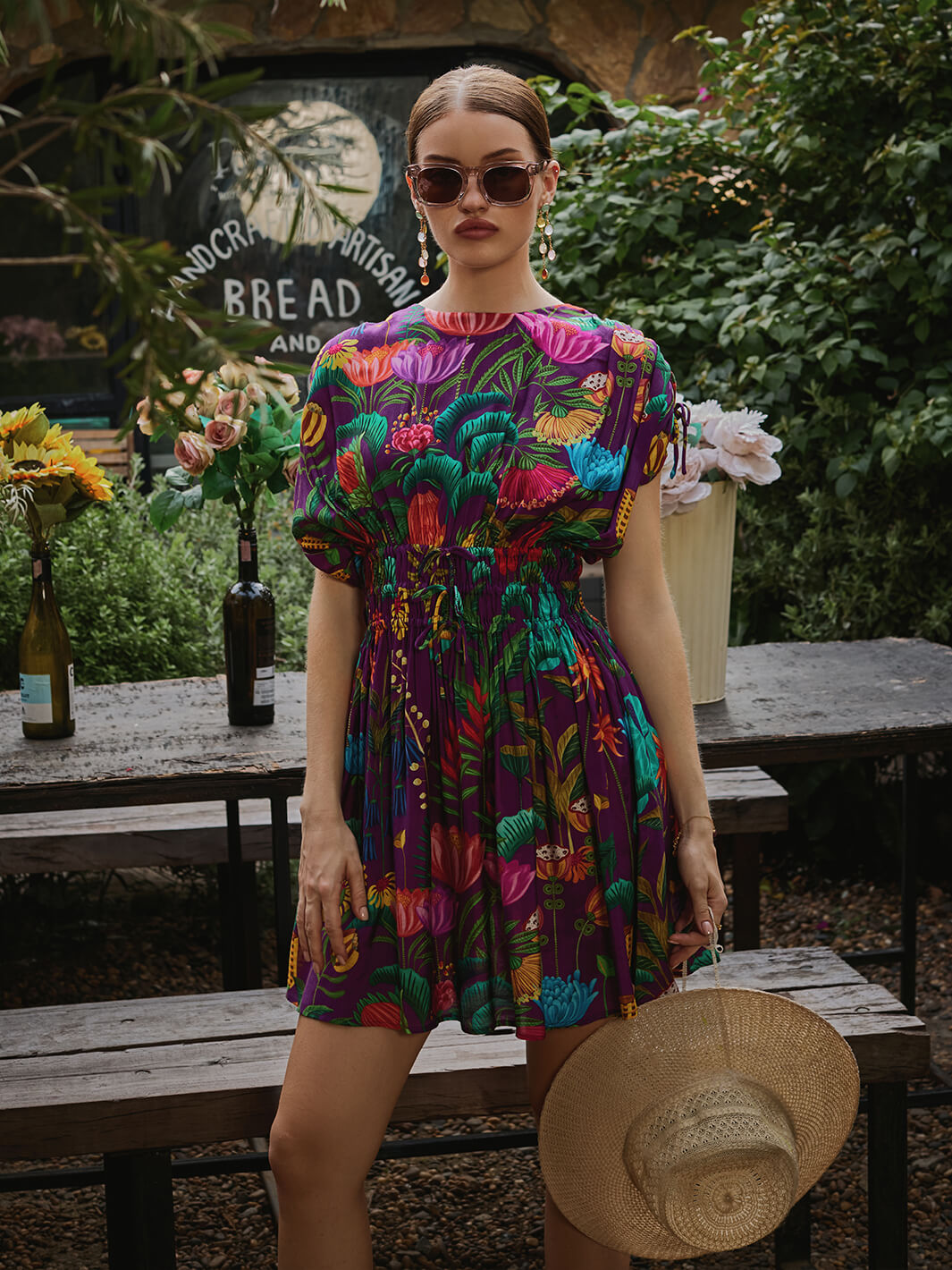 High Quality Botanical Garden Floral Print Short Dress for Ladies
