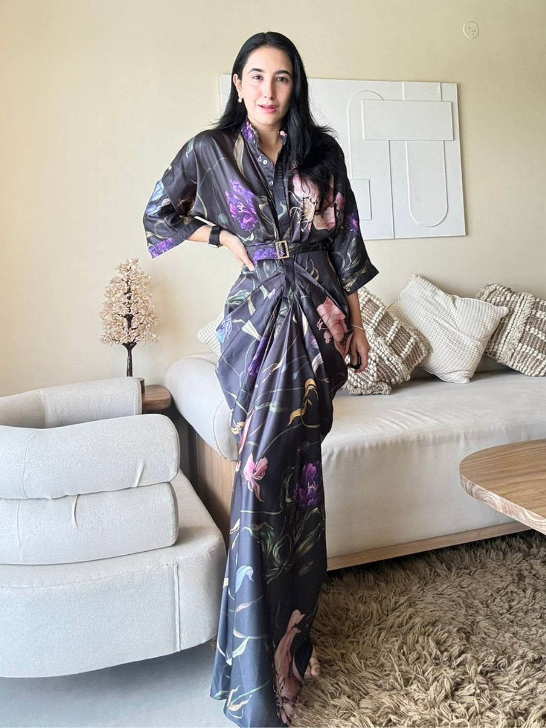 Black Waldorf Pleated Gown Buy Online Party Wear Satin Gossip