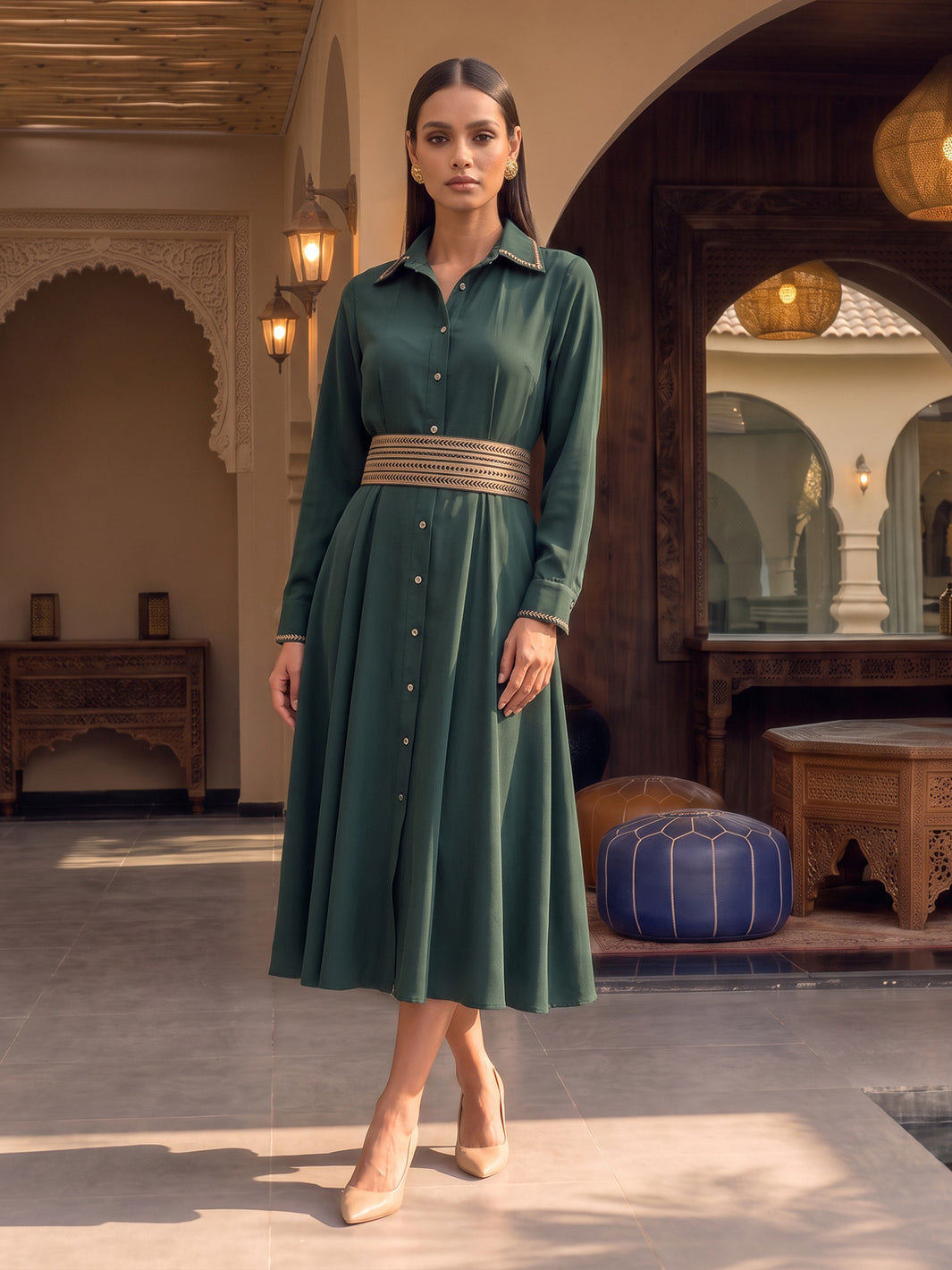 Midas Patchwork Belted Midi Dress