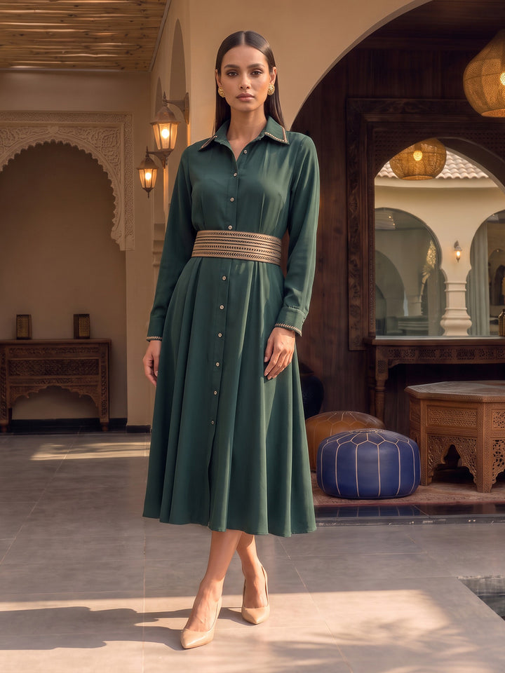 Midas Patchwork Belted Midi Dress