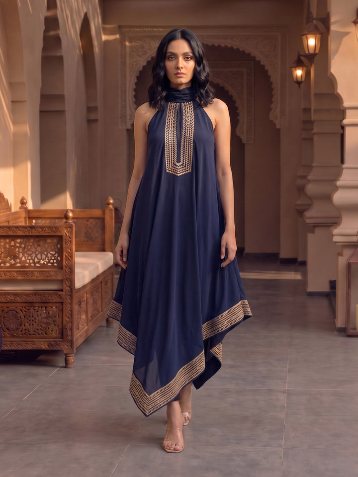Antares Leather Patchwork Embrodiery Dress