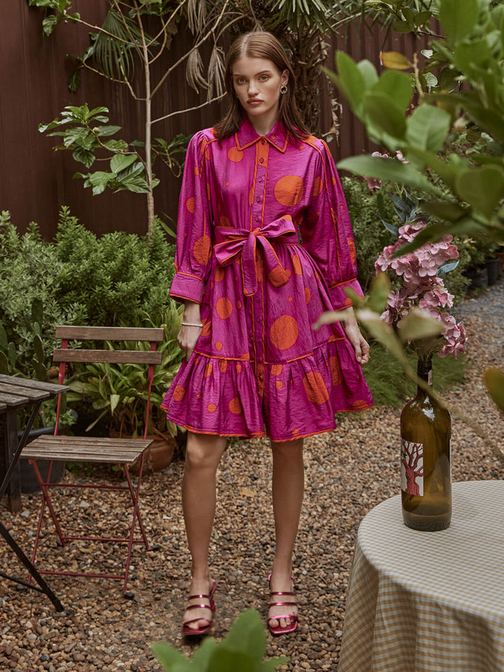 tiered Dress | Purple dress | orange dress | doted print dress | girls frock dress | frock dress | women short dress | short dress for women | short dress | short party dress | vacation wear | festive session | festive dress | trendy dress | resort dress for women | night party dress | forck | single piece | one iece dress