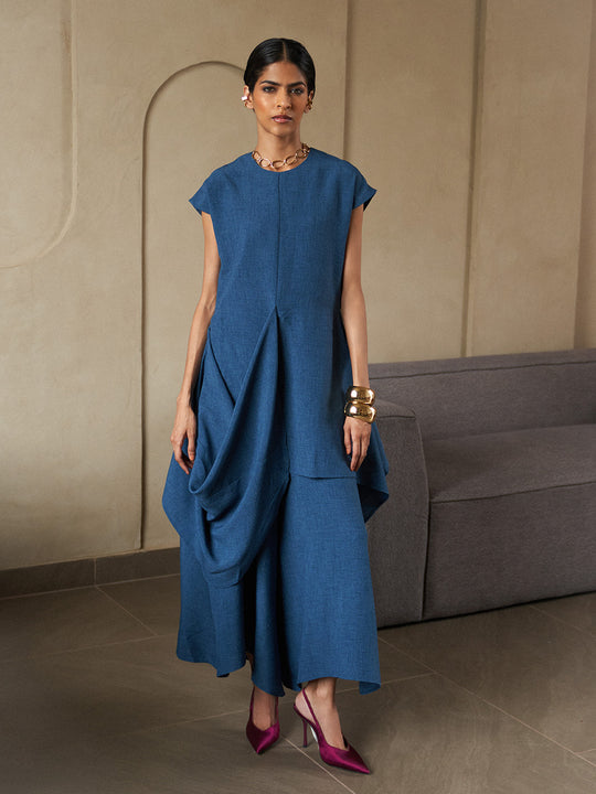 Lazuli Teal Draped Tunic
