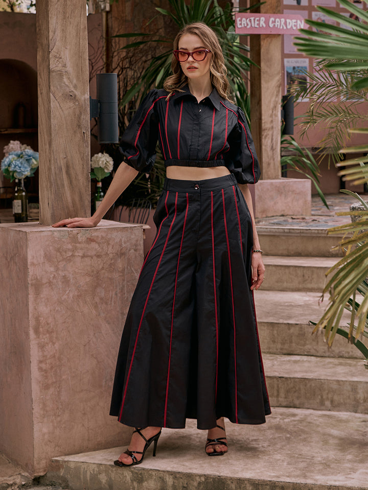 Flare Pant | Black Coord Set | Coord set for women | Piping Pants | Piping  Top | Pants for Women | Tops for women | Poplin Co-ord Set | Coords | Co ord Set | Black Dress | Party Dresses | Office Dress |  Event Party Dress | Latest Fashion | Top Pant Set | Top with Pant | Co-ord Set Women | Women Coord Set | Western Dress | Black Dress