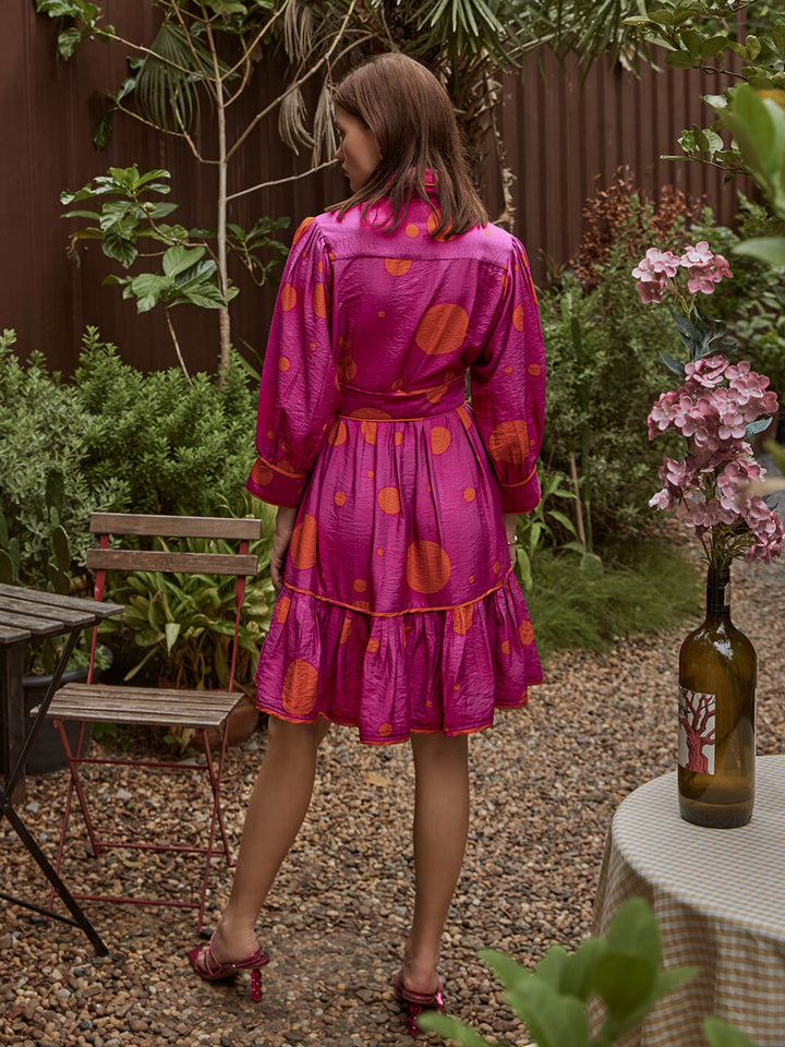 tiered Dress | Purple dress | orange dress | doted print dress | girls frock dress | frock dress | women short dress | short dress for women | short dress | short party dress | vacation wear | festive session | festive dress | trendy dress | resort dress for women | night party dress | forck | single piece | one iece dress