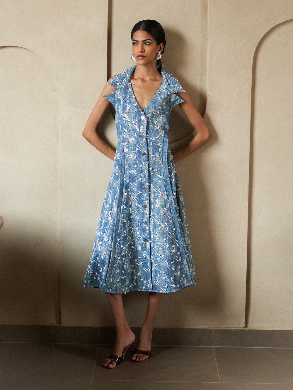 Denim Bliss Lapel Collar Dress