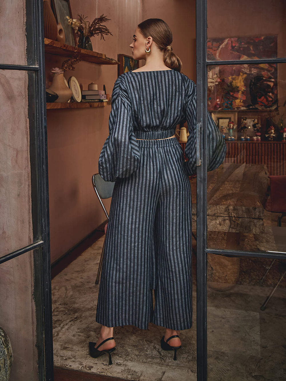 Stripe Co-ord set | 2 piece set | ladies coord set | top and pant set | overlap top | brunch party | dinner party dress | function | event show | night party dress | travel wear | resort wear | women party wear | event party dress | sets and co ords | and co ord set | Pleated dress | office dress for women