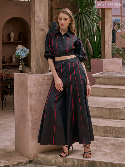 Flare Pant | Black Coord Set | Coord set for women | Piping Pants | Piping  Top | Pants for Women | Tops for women | Poplin Co-ord Set | Coords | Co ord Set | Black Dress | Party Dresses | Office Dress |  Event Party Dress | Latest Fashion | Top Pant Set | Top with Pant | Co-ord Set Women | Women Coord Set