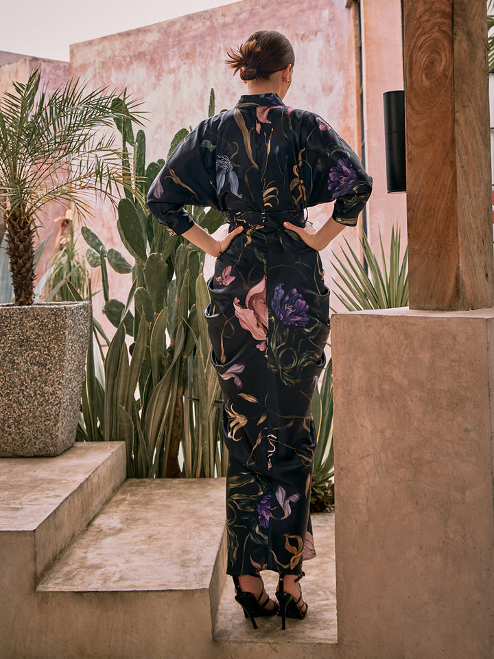 Pleated Gown | Black Gown | Gowns | Party Gown | Event Party Gown | Birthday Party Dress | floral gown | gown for women | night party dress | night party gown | latest fashion for women | women&