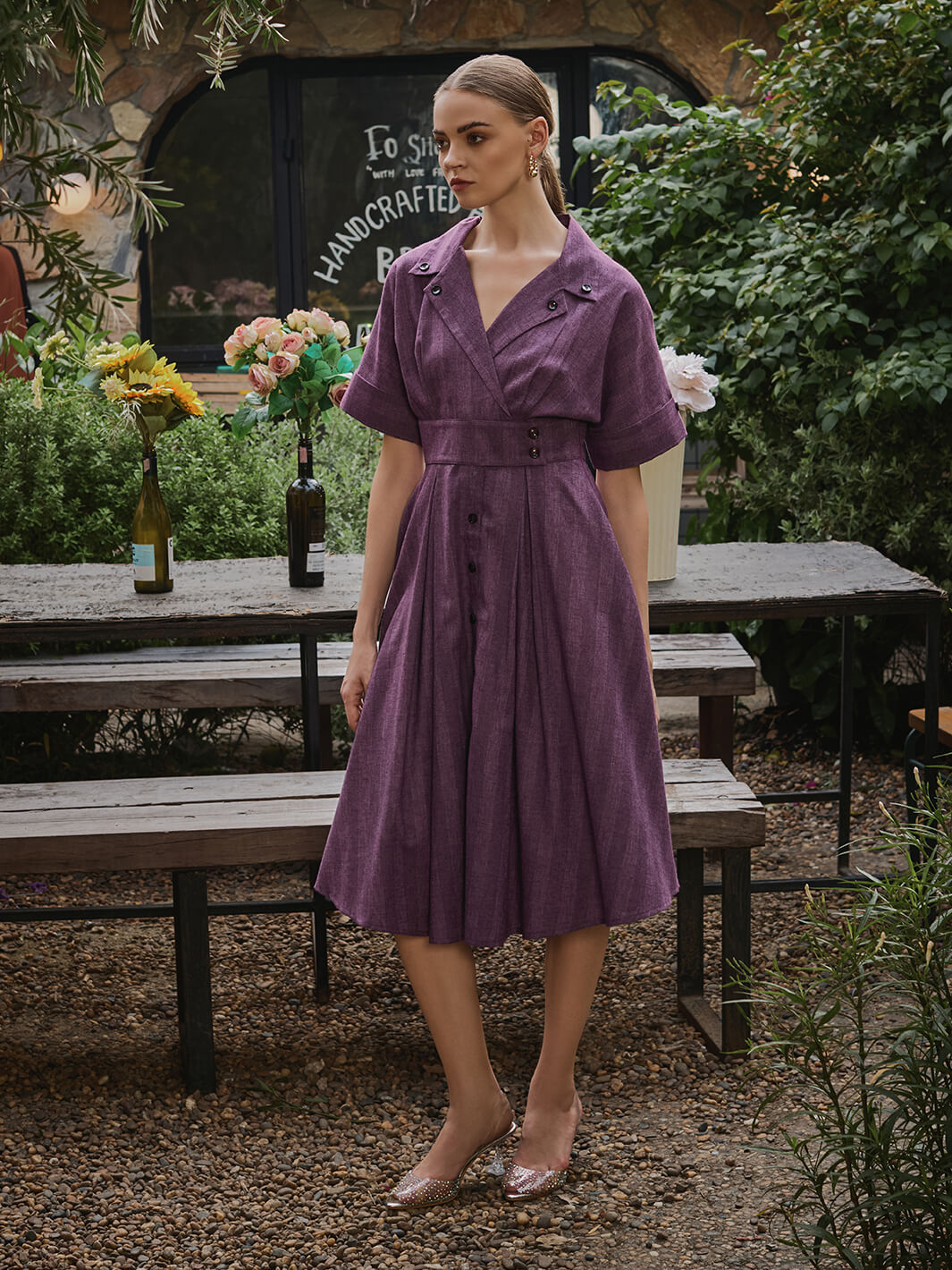collar cotton dress for women Wide Collar Summer Cotton Dress,v-neck Plaid Long Dress,fitted Linen and Cotton Women Dress,belt Dress,beach Dress
