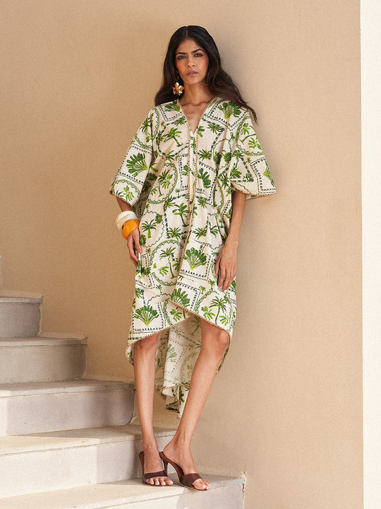 Moana Palm Print Kaftan Dress