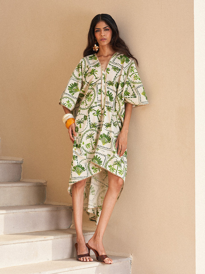 Moana Palm Print Kaftan Dress