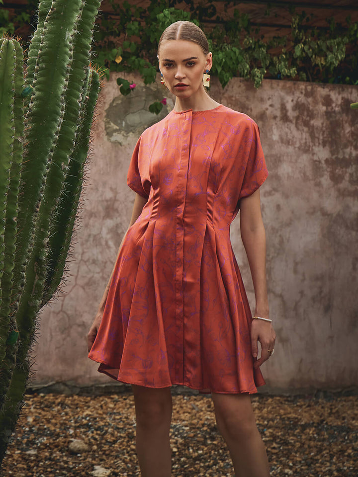 Cathy Pleated Dress | short dress | vacation dress | fastive occasion wear | occasion wear | party short dress | resort wear | outdoor wear | indoor wear | women short dress | resort party dress | birthday party dress | girls fashion | girls short dress | short dress for women | printed short dress | floral dress | floral print dress