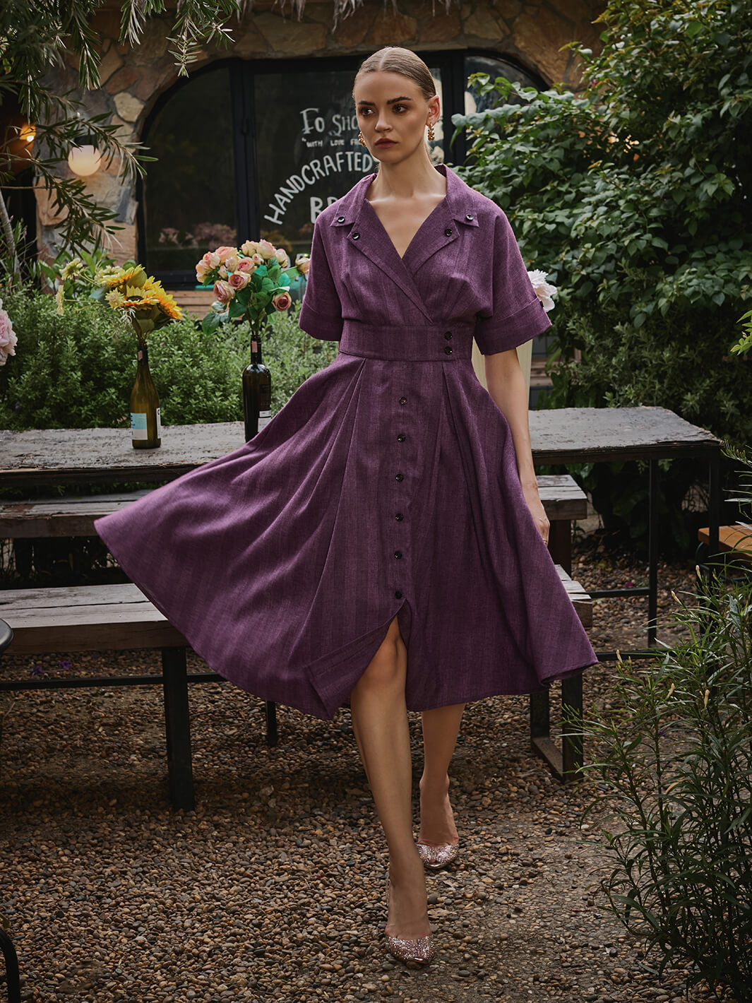 Purple Roxo Collar Cotton Dress Purple Roxo Collar Cotton Dress