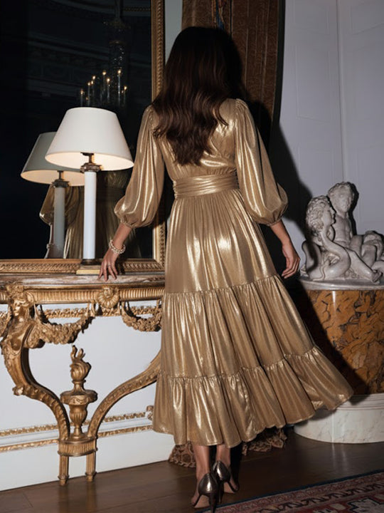 Florence Tiered Gold Gown