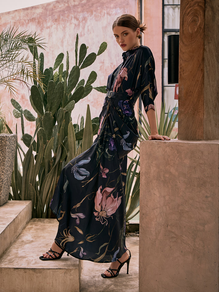 Pleated Gown | Black Gown | Gowns | Party Gown | Event Party Gown | Birthday Party Dress | floral gown | gown for women | night party dress | night party gown | latest fashion for women | women&