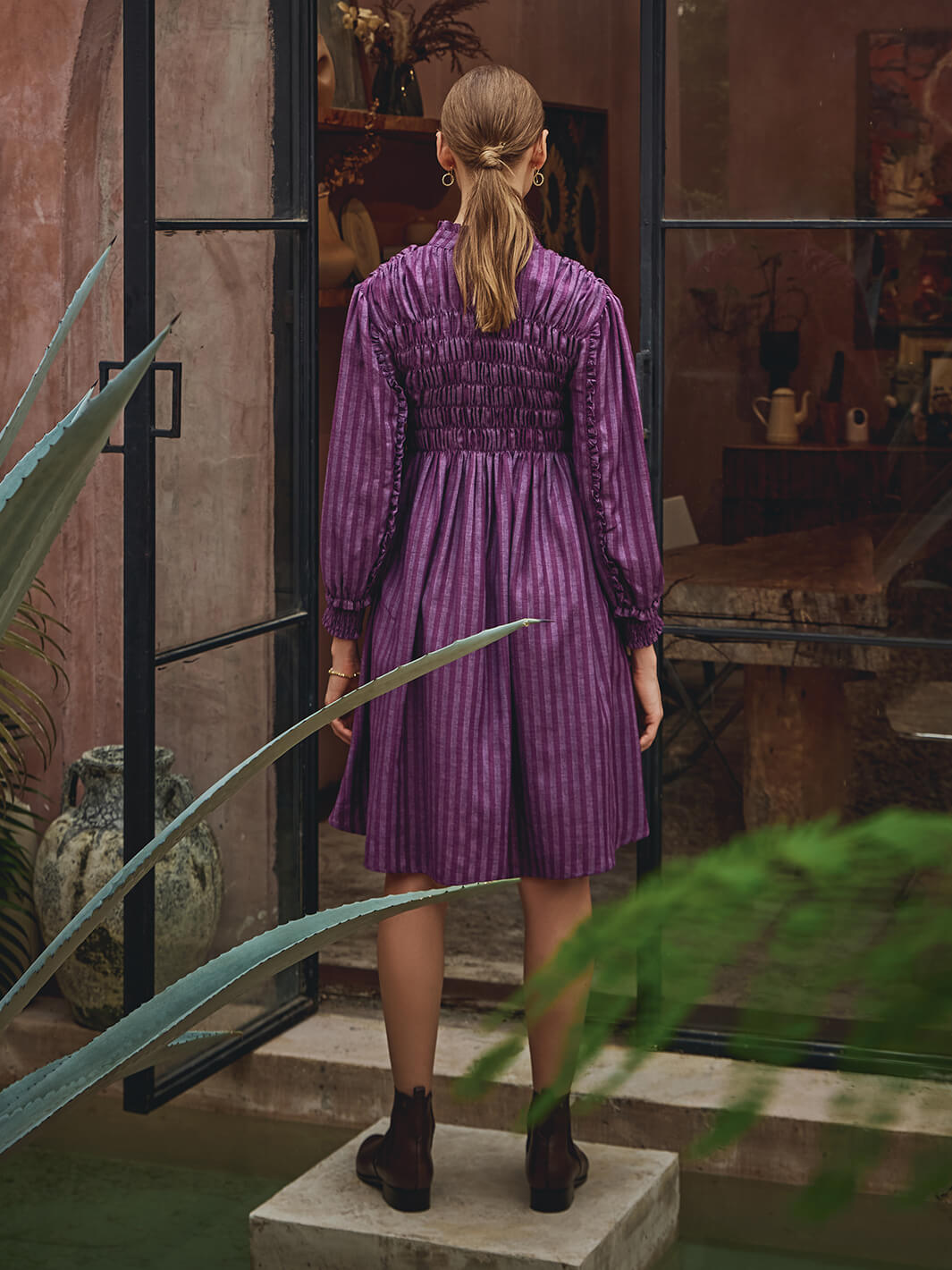 Casual Wear Cotton Linen Kati Dress in Purple for Women at House of Fett Casual Wear Cotton Linen Kati Dress in Purple for Women at House of Fett