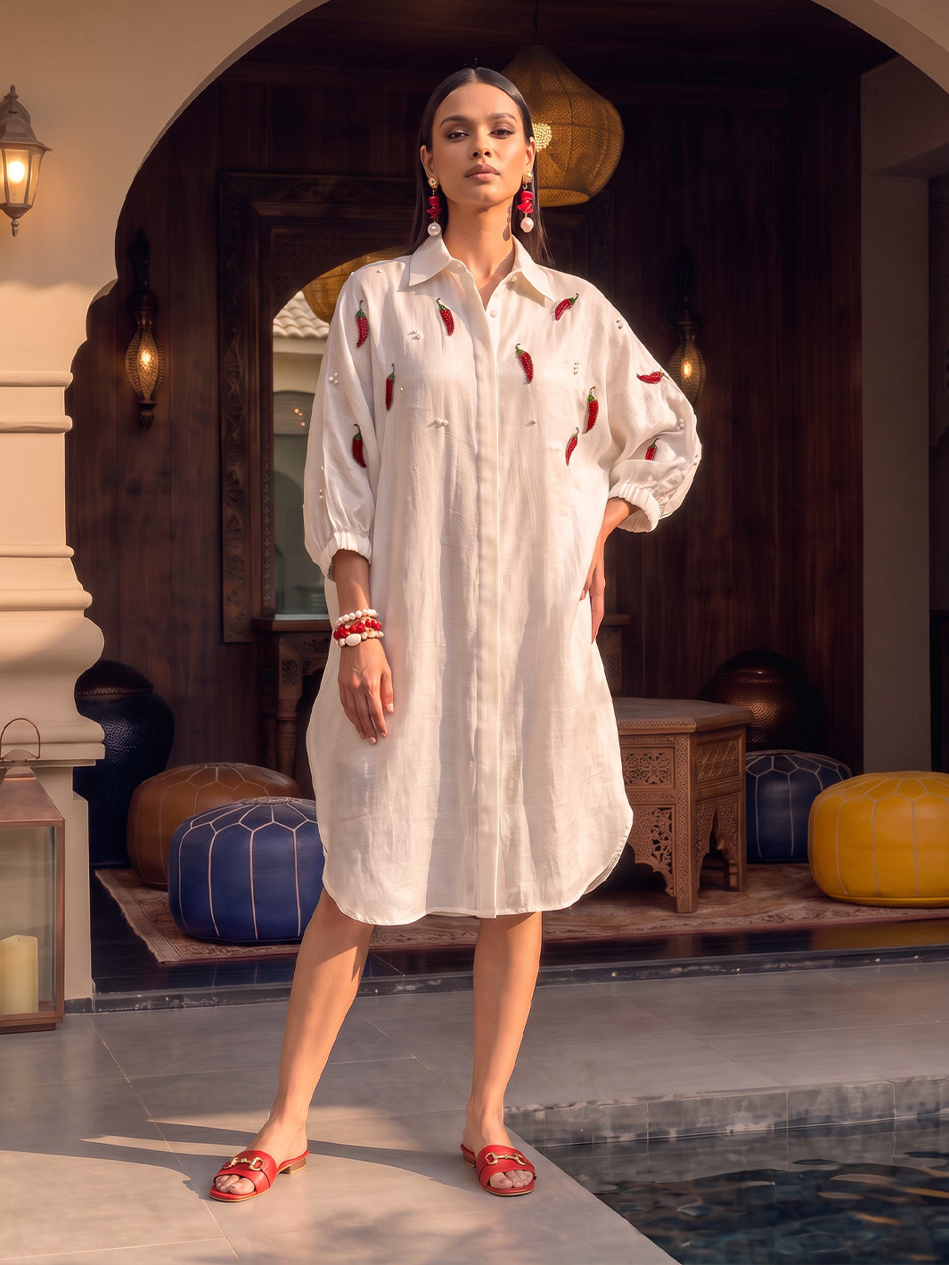 Chilli Embroidered Freesize Shirt Dress