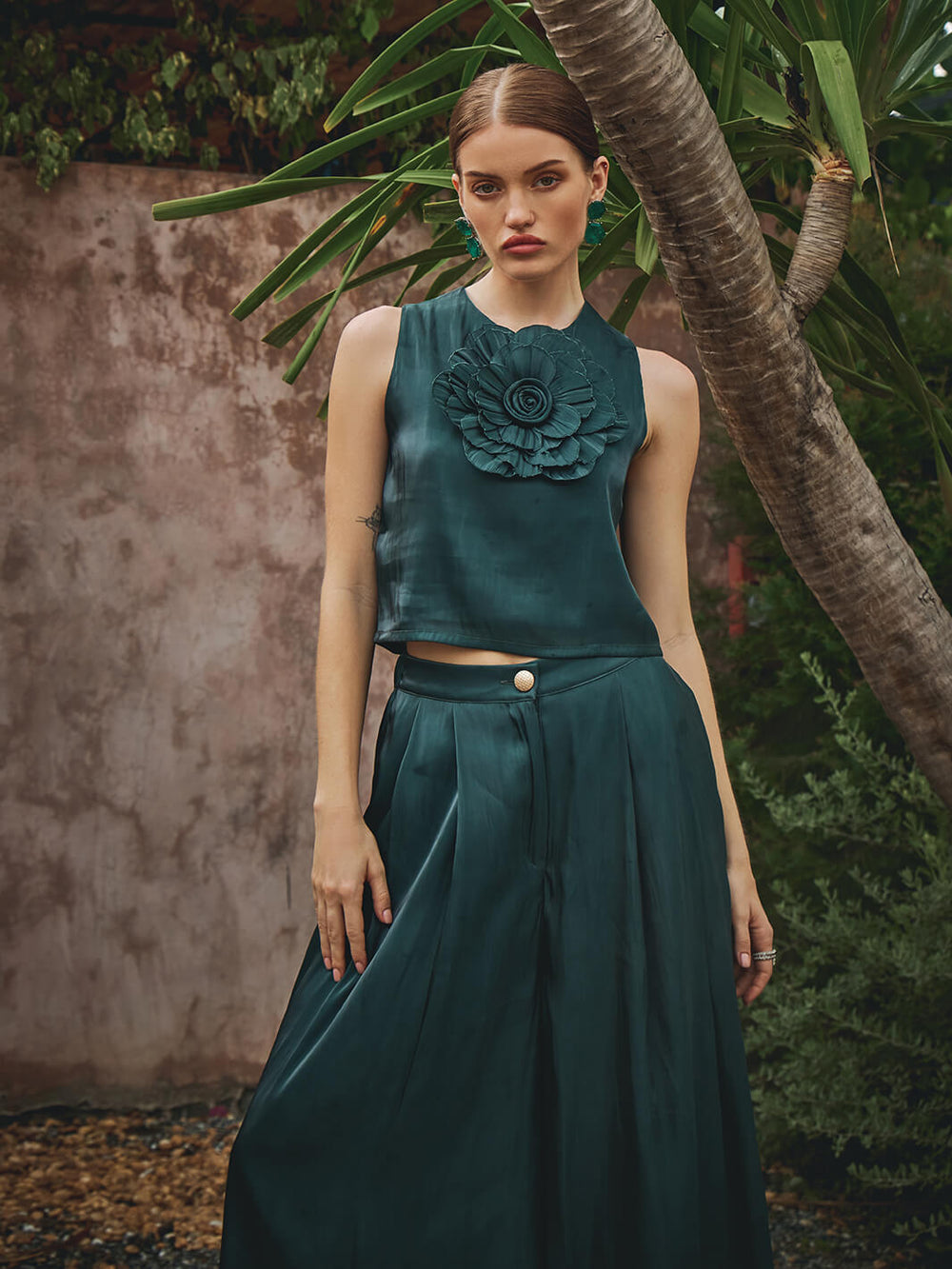 Diana Organza Dress | Organa pant | top and pant set | top pant set | dark green dress | organza coord set | coord set for women | co ord outfits | top with pant set