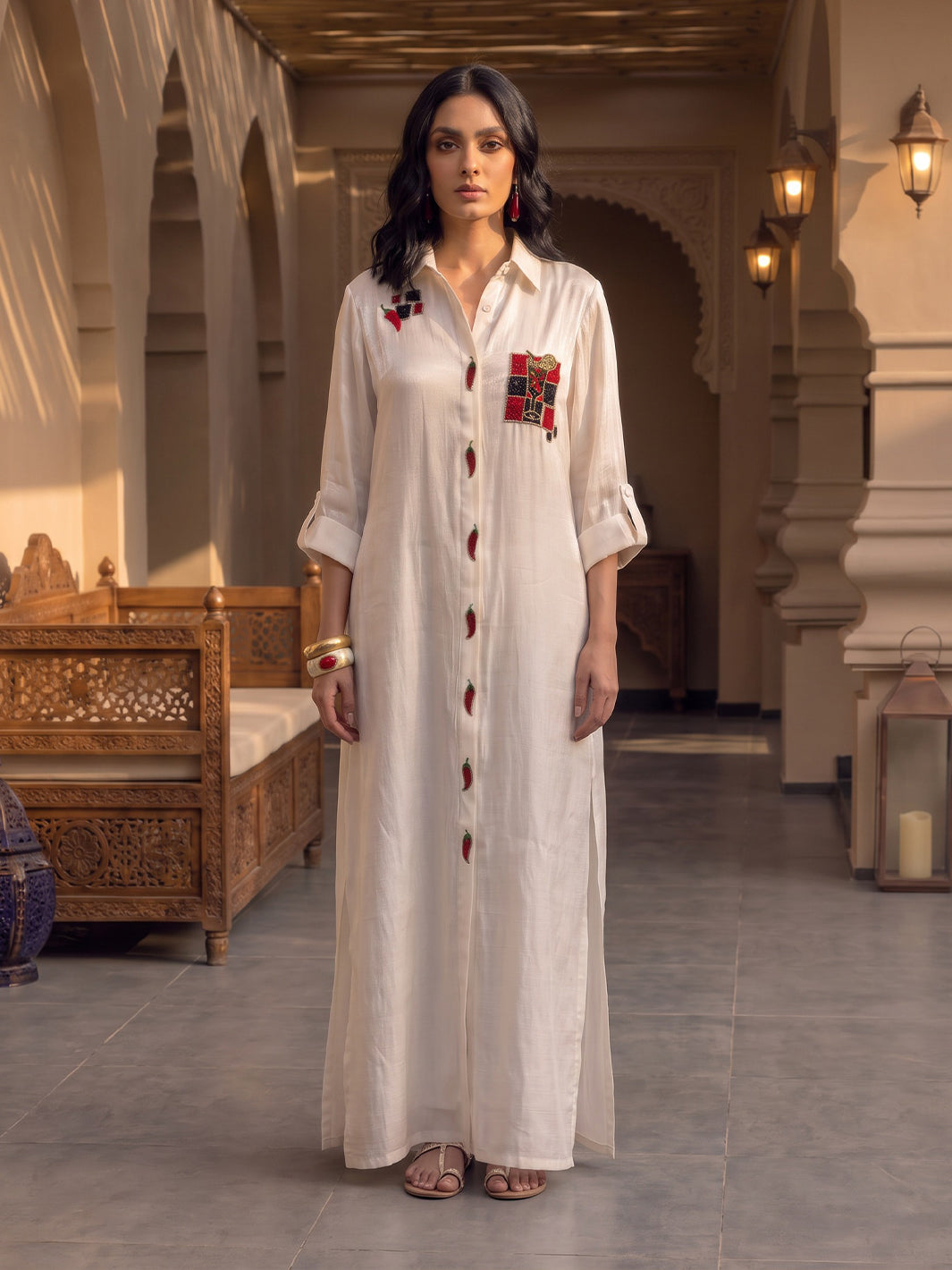 Picante Hand Embroidered Long Shirt Dress