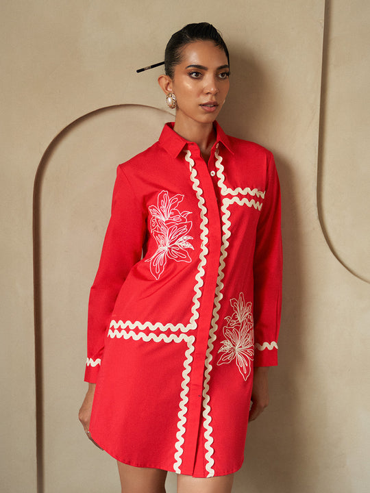 Kiku Floral Embroidered Lace Shirt Dress