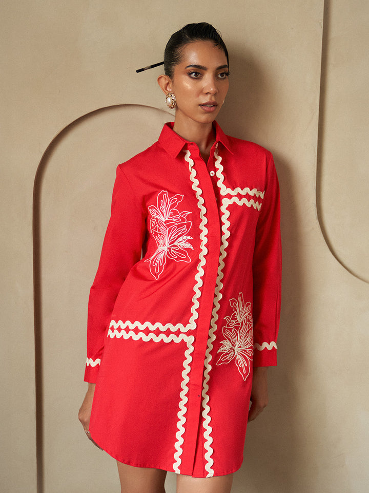 Kiku Floral Embroidered Lace Shirt Dress