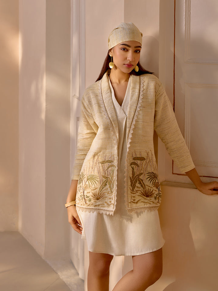 Ubud Hand Embroidered Jacket with pleated dress Co-ord Set