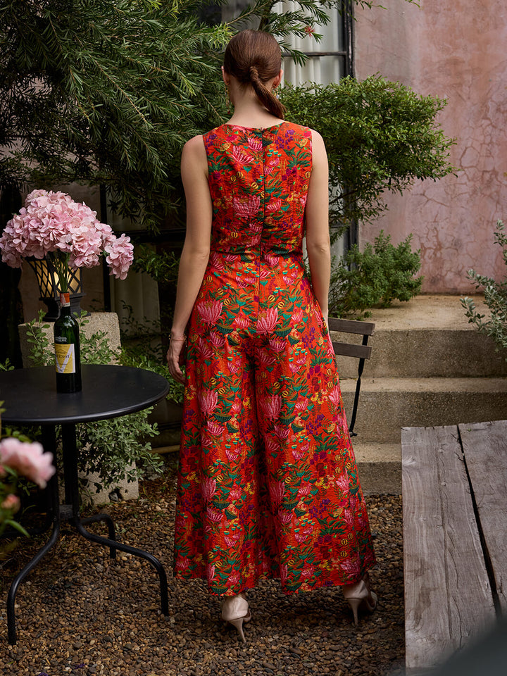 Pleated Jumpsuit | jumpsuit for women | single piece dress | one piece dress | floral jumpsuit | resort dress | vacation dress | vacation wear | floral print dress | prinded jumpsuit | women jumpsuit | dresses for women | office dress for women | event party dress | Pleated dress 