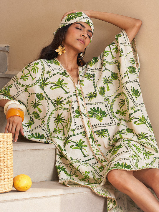 Moana Palm Print Kaftan Dress
