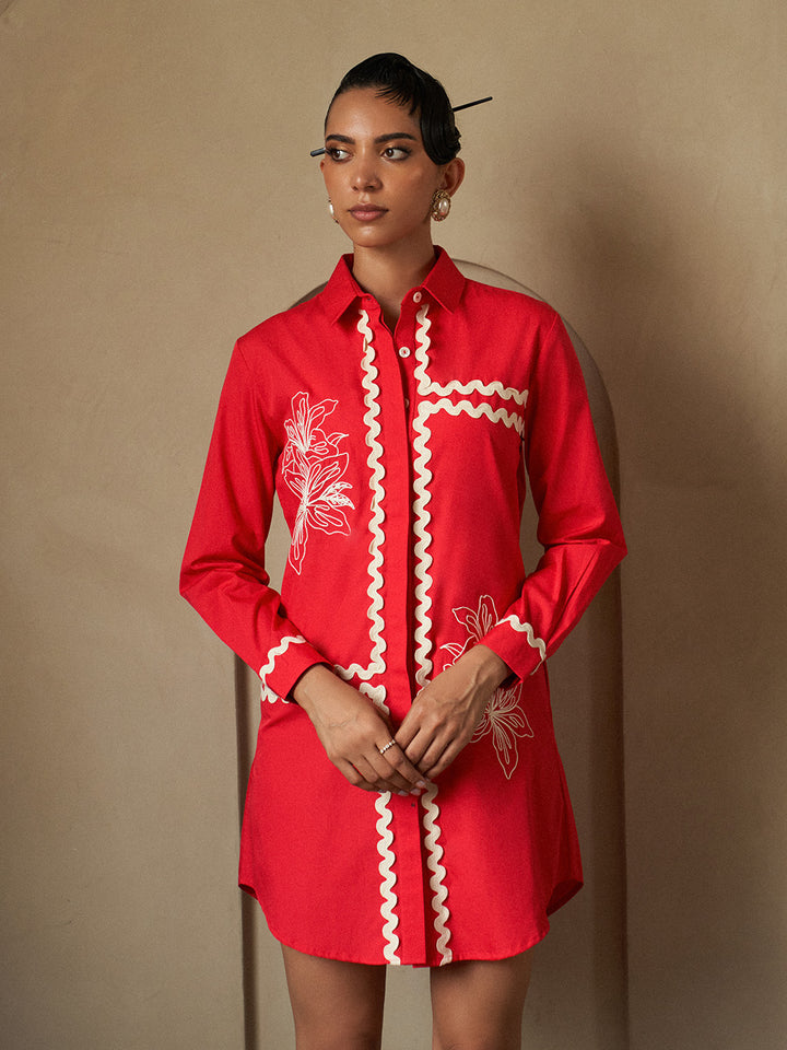 Kiku Floral Embroidered Lace Shirt Dress