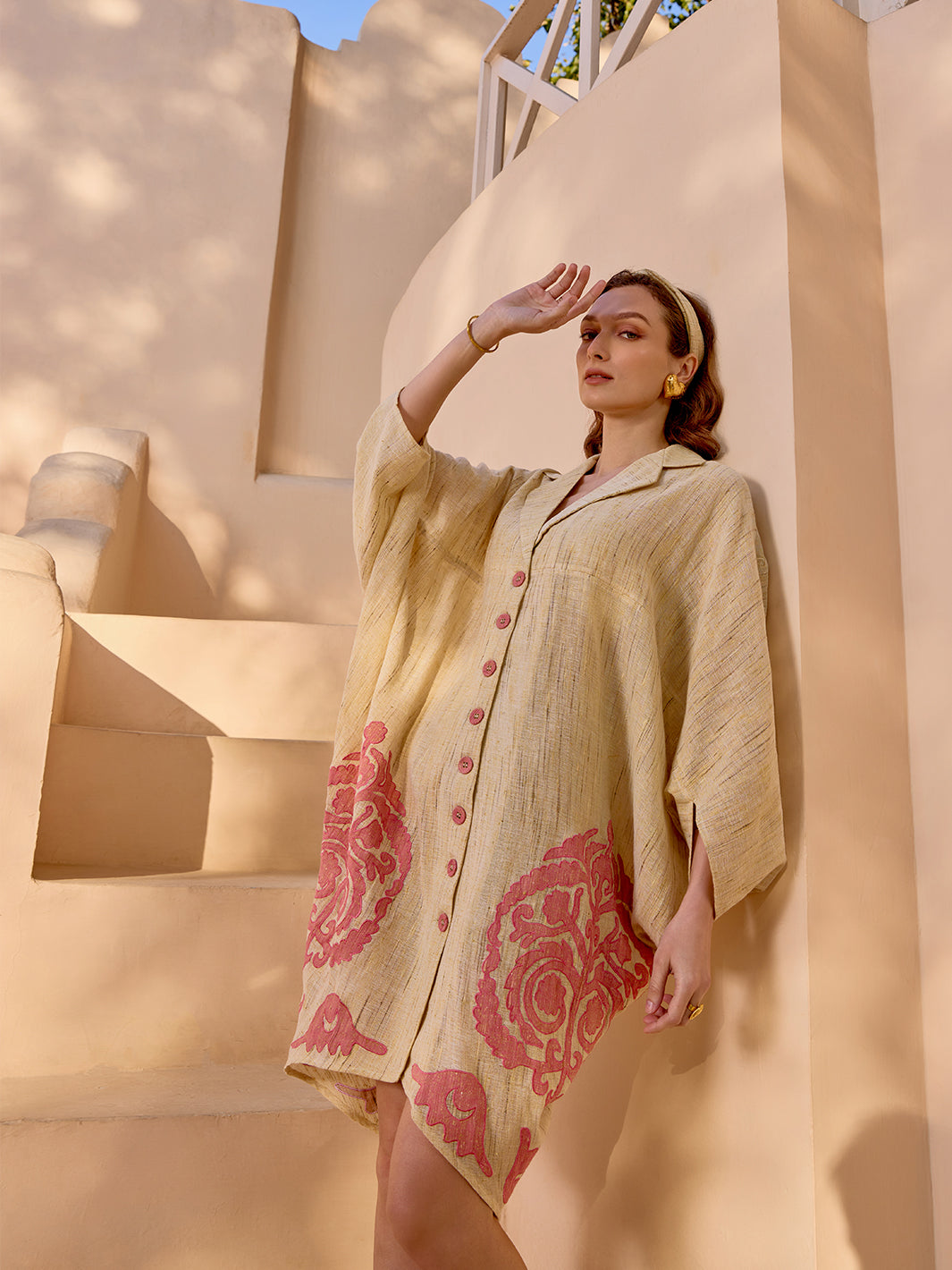 Nador Embroidered Patchwork Gicha Khadi Kaftan 1