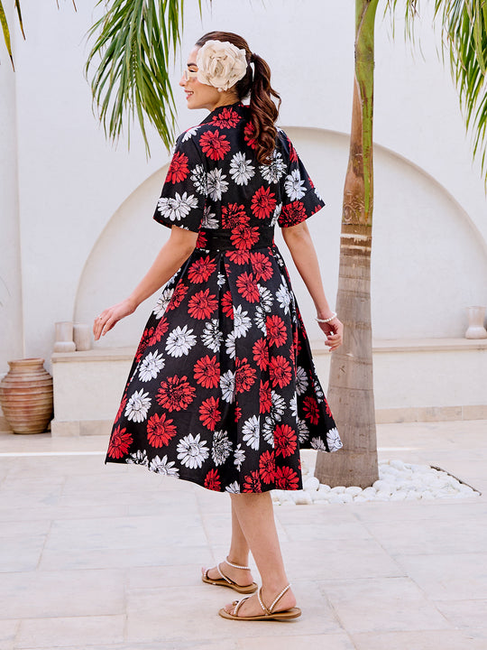Floral Printed Black Dress