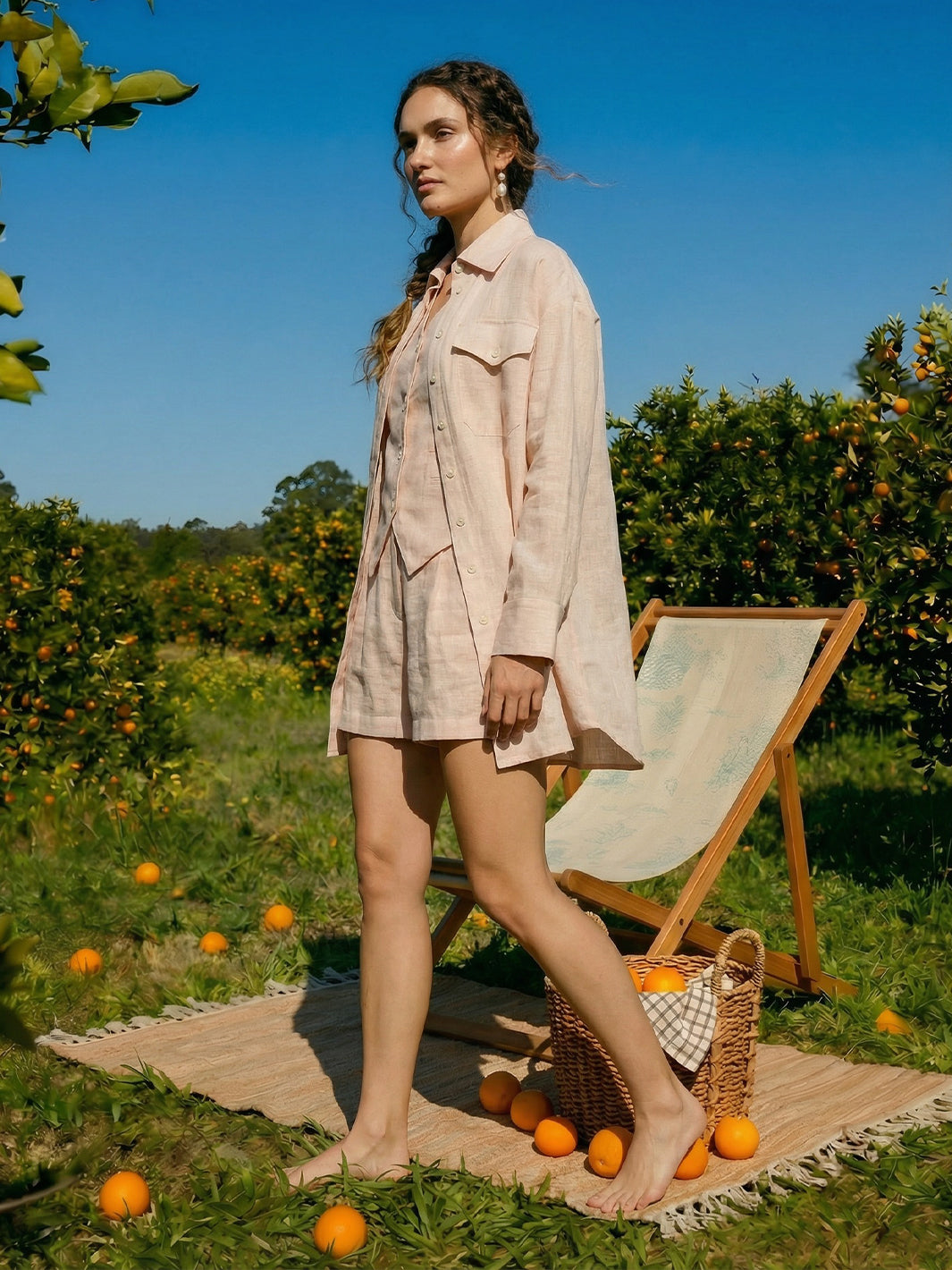 Apricot Cotton Linen Shorts