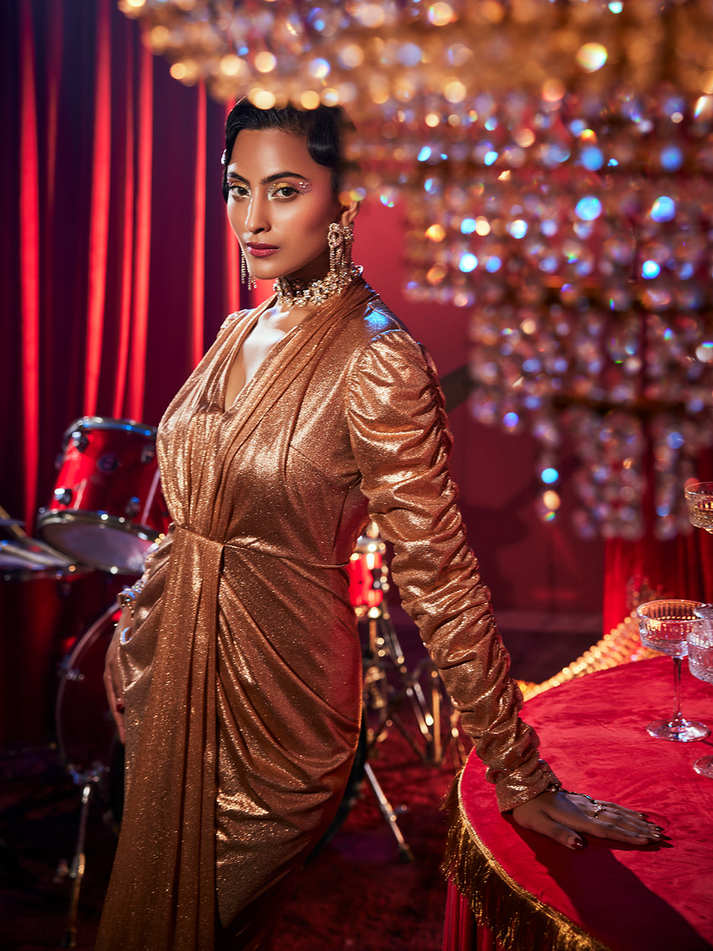 Metallic Drapped Gown