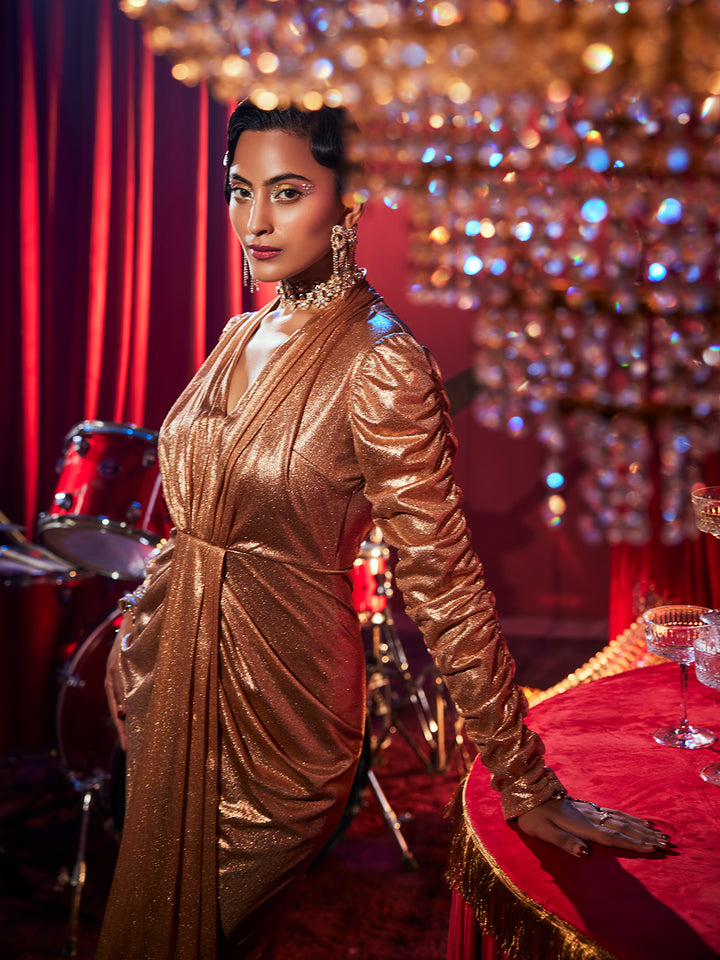 Metallic Drapped Gown