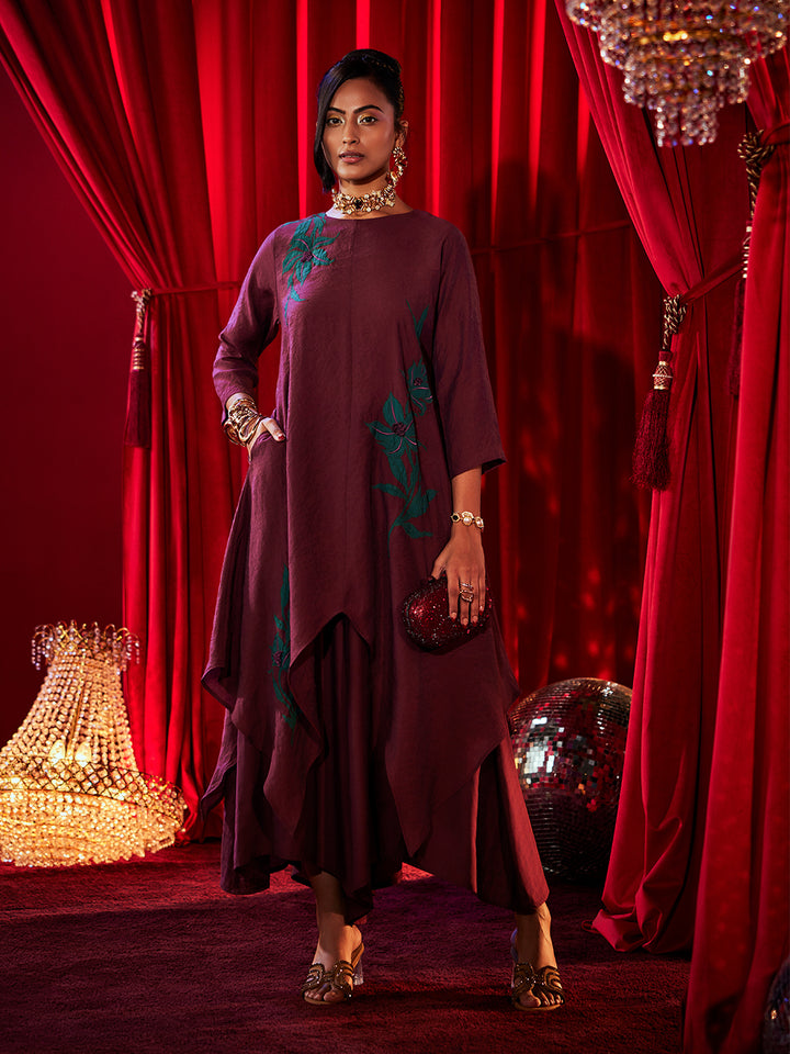 Lilia Wine Embroidered Co-ord set