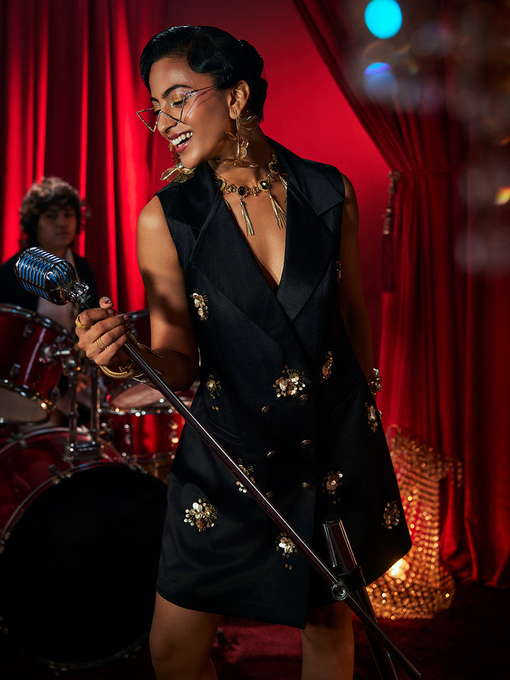 Elizabeth Embroidered Lapel Dress