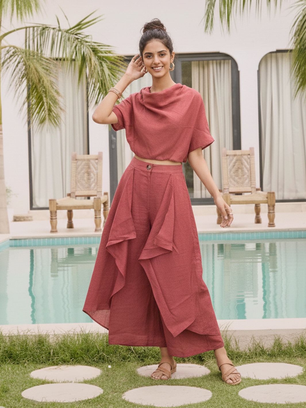 Mersin Novo Cowl Neck Top (Pink)
