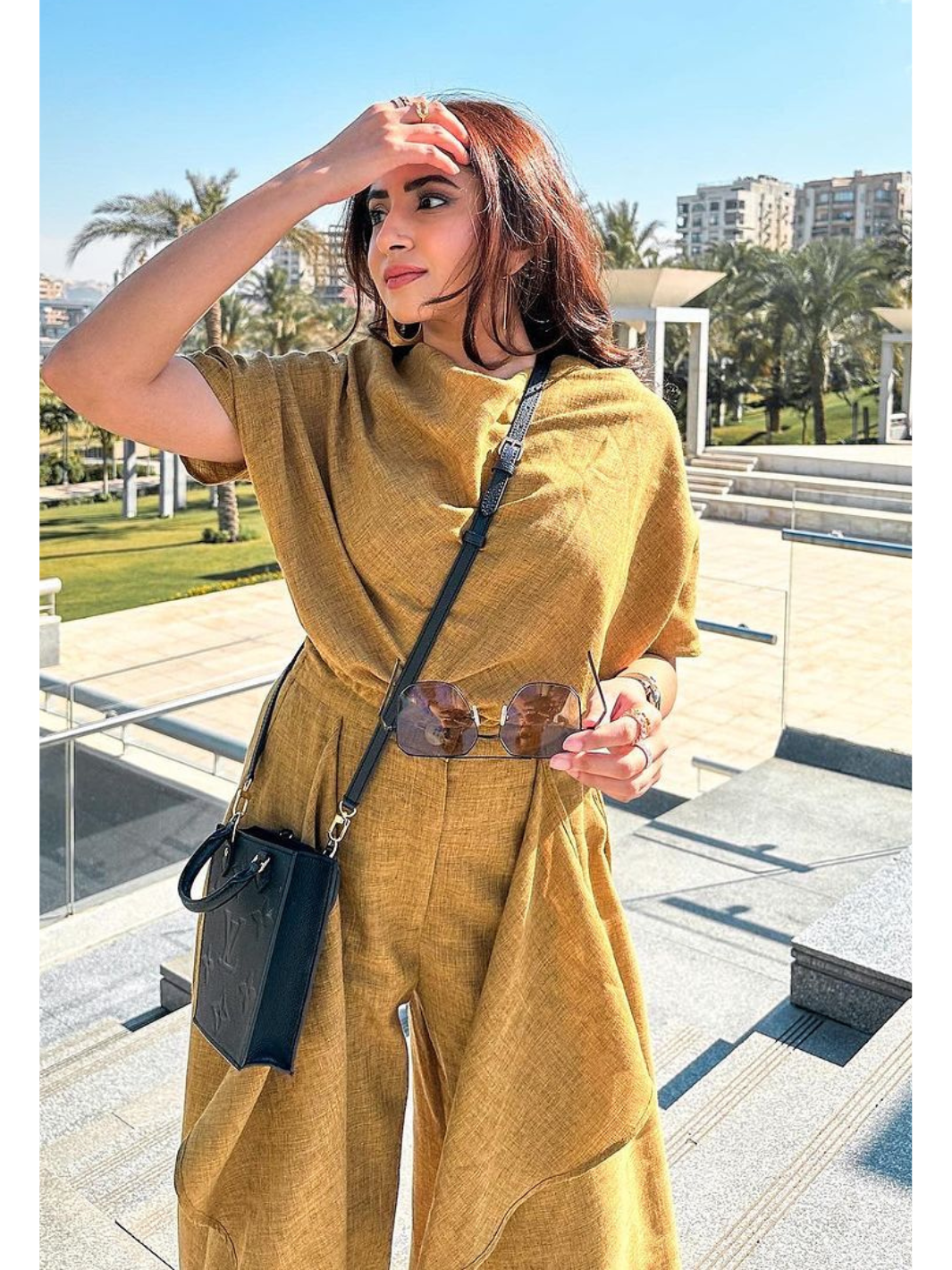 Mersin Mustard Cowl Neck Top