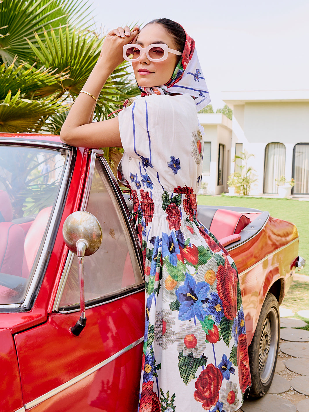 cotton stitched dresses Line-Stitched Cotton Cutout Maxi Dress