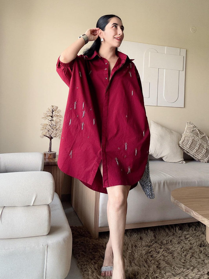 Aviory Embroidered Freesize Shirt Dress