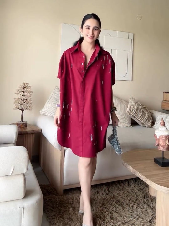 Aviory Embroidered Freesize Shirt Dress