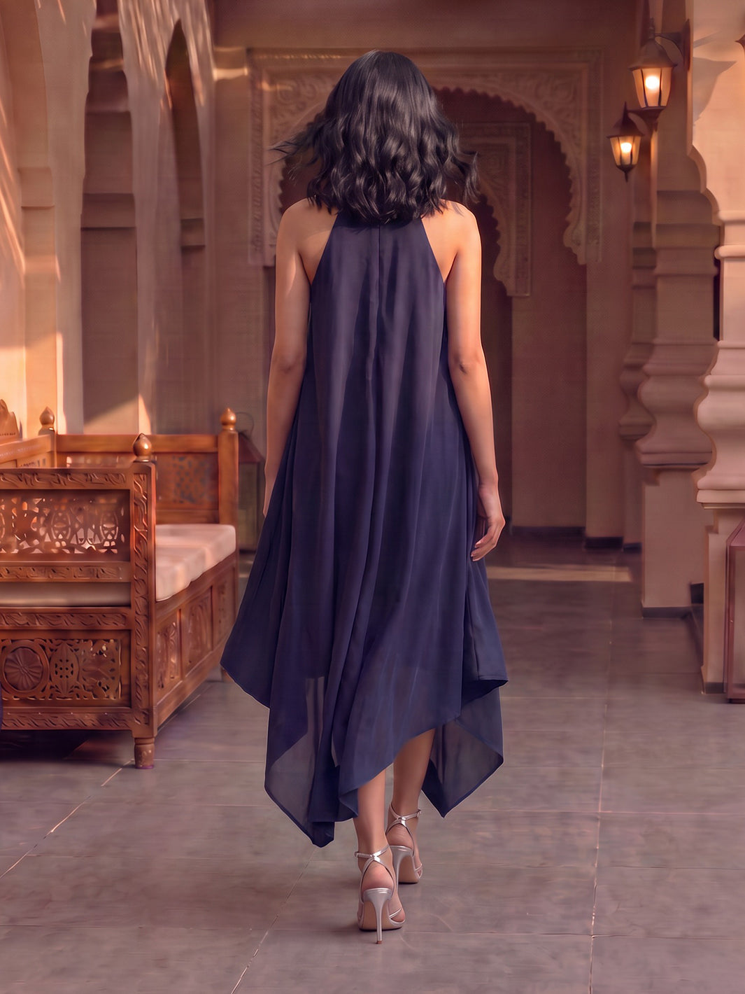 Antares Leather Patchwork Embrodiery Dress