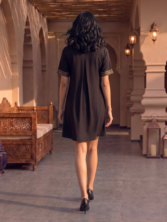 Aurum Leather Patchwork Short Dress
