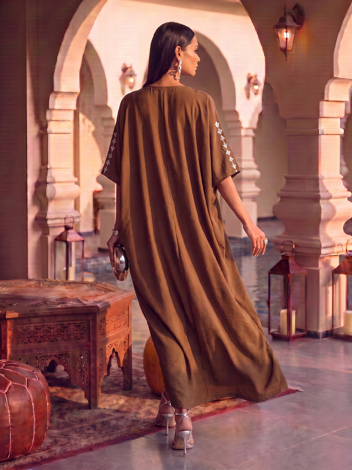 Desert Leather Patchwork Embroidered Kaftan