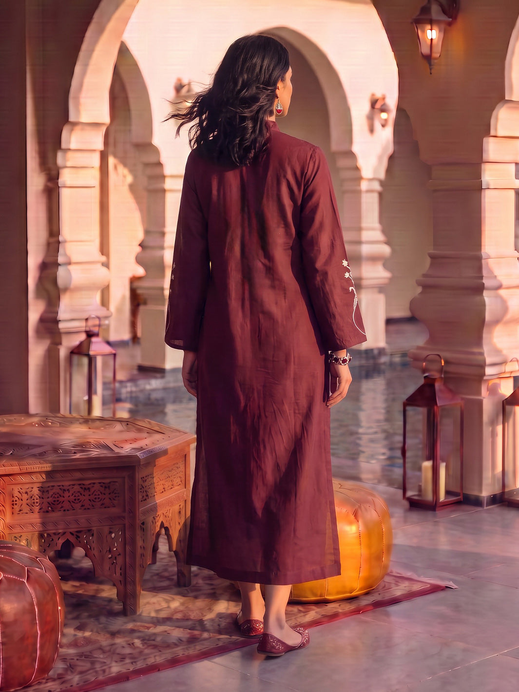 Villa Vase Embroidered Long Tunic with Slit