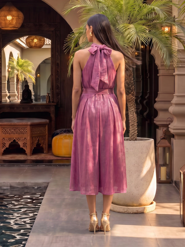 Festive Jumpsuit with Collar Embroidery and Belt