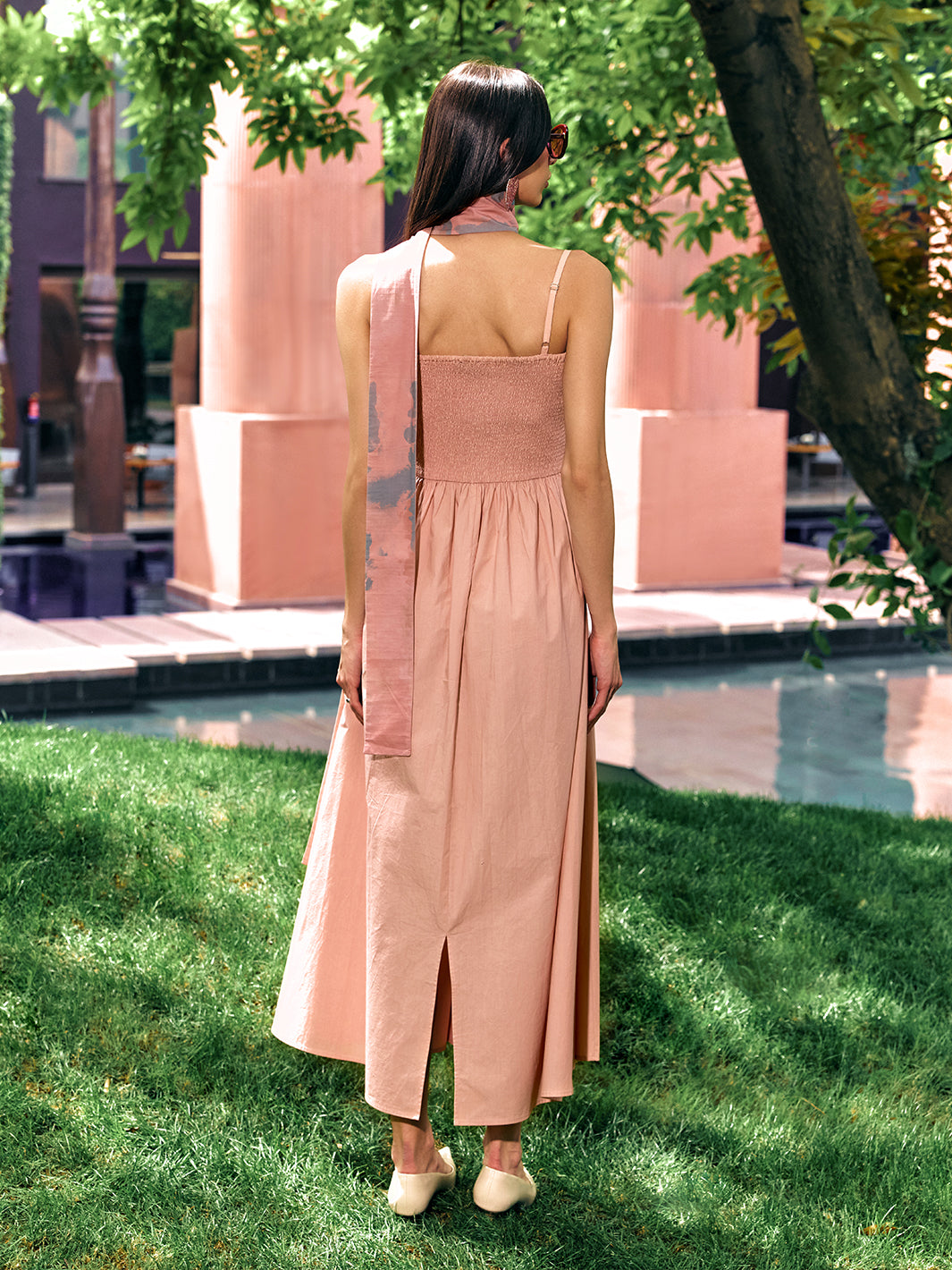 Bubblegum Strappy Maxi Dress with Scarf